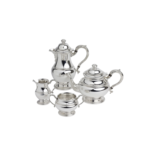 Goldsmiths & Silversmiths Co. Sterling Silver Four-Piece Tea Set, Birmingham 1952, Coronation Mark