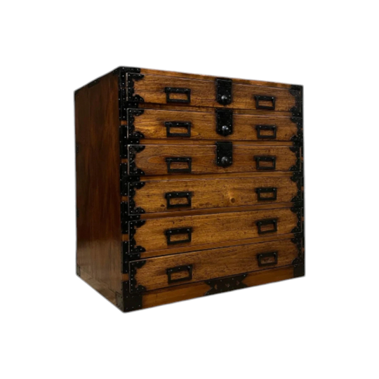 Antique Japanese Document Chest, 6 Drawers — Hinoki Cypress & Kiri Paulownia, Meiji c.1890