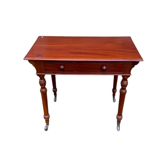 Vintage Mahogany Writing Desk with Drawer and Castor Wheels