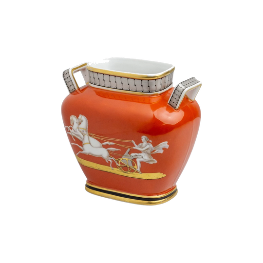 Greek Revival Porcelain Vase with Transfer-Printed Chariot Scenes and Gilt on Tangerine Ground, Attributed to Samuel Alcock & Co, 19th Century