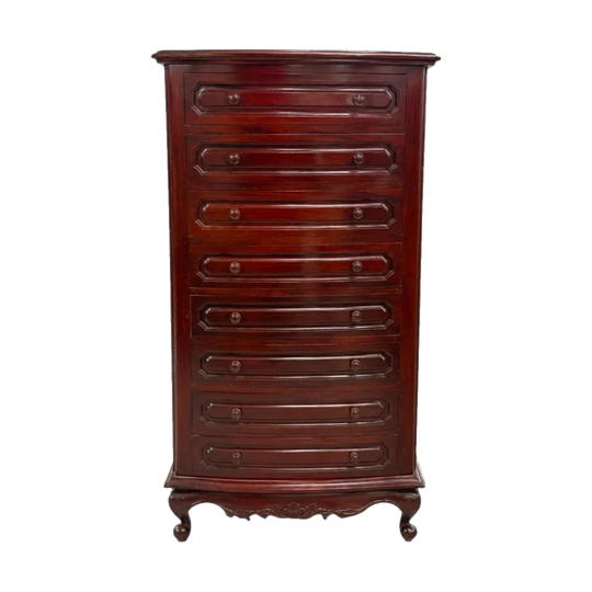 Tall Mahogany Lingerie Chest with Carved Details, Seven Drawers, Cabriole Legs