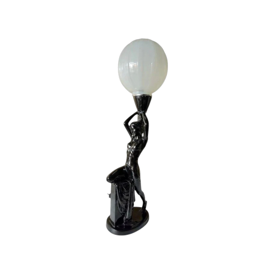 Art Deco Black Gloss Ceramic Nude Female Form Table Lamp, Italy, c.1960s
