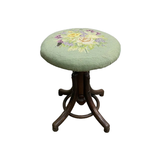 Antique Bentwood Piano Stool with Floral Tapestry Seat