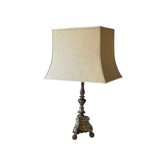 Antique Gilt Candlestick-Style Table Lamp with Tripod Base and Empire Shade