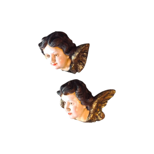 Pair of Antique-Style Cherub Heads with Gilt Wing Detail