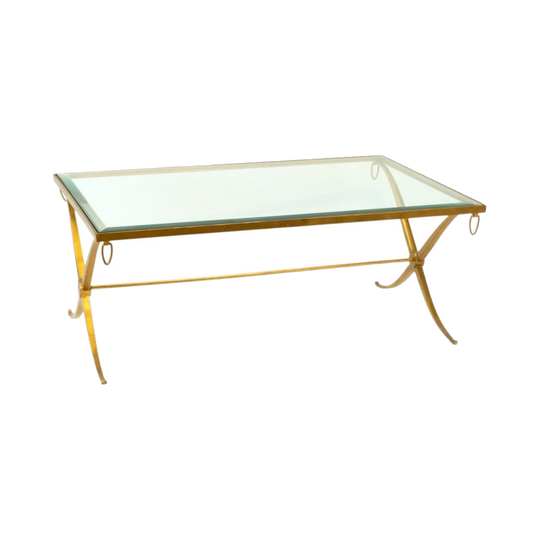 Gold and glass coffee table from New York designer Barbara Barry