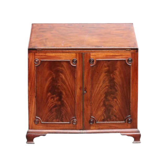 Antique English Mahogany Drop-Front Bureau with Two-Door Cupboard, c.1870