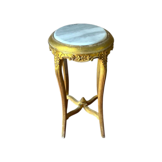 Mid-20th Century Louis XV Style Giltwood Side Table with White Marble Top