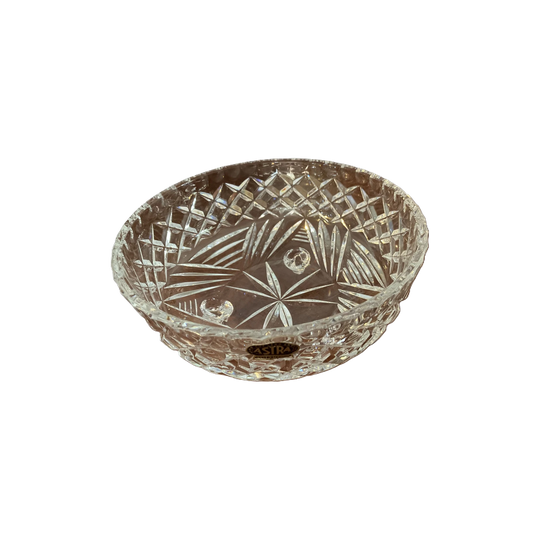 Astra Hand-Cut Crystal Three-Footed Bowl, Diamond Cut with Star-Cut Base, Made in Germany
