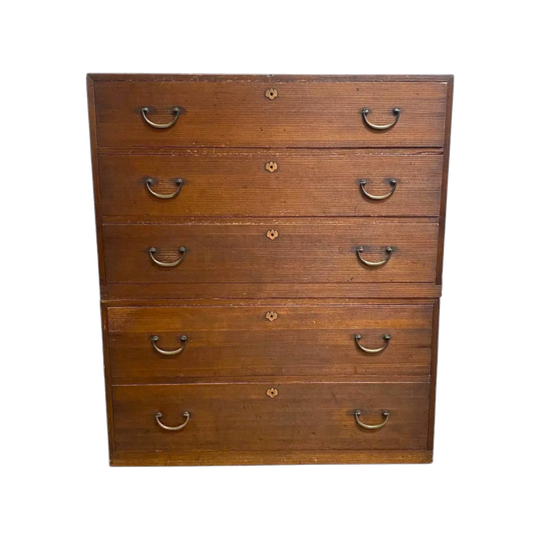 Antique Japanese Two-Section Tansu Chest of Drawers, Solid Wood with Original Iron Hardware