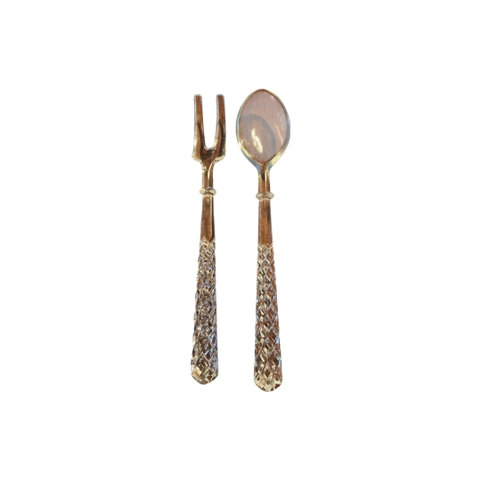 Vintage Diamond-Cut Crystal Salad Servers – Fork and Spoon Pair, 24 cm