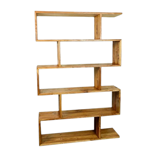 Tall Zigzag Teak Bookcase – Scandinavian MCM-Inspired, Natural Finish