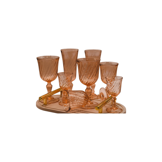 Vintage Rosaline Pink Swirl. Mixed Set of 8