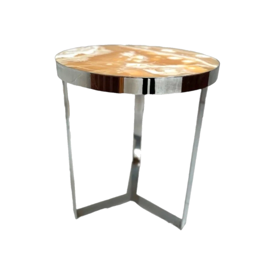 Onyx Marble and Chrome Table, 60 cm D x 72 cm H