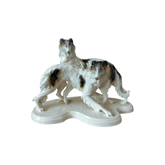 Cortendorf West German Porcelain Borzoi Figural Group, Mid-Century c.1960