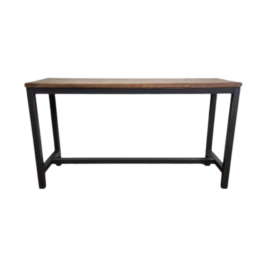 Rustic Timber-Top Console with Metal Legs