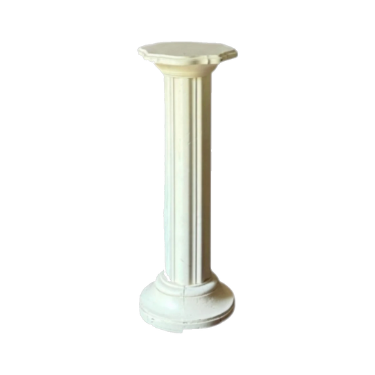 Vintage Timber Fluted Pedestal Plant Stand, Scalloped Top, Stone-Toned Painted Finish