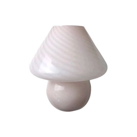 Vintage Murano-Style White Swirl Glass Mushroom Table Lamp, MCM