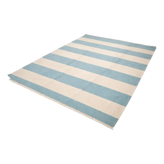 Large Wool Rug 280x190 Blue Stripe Kilim Nomad Collection