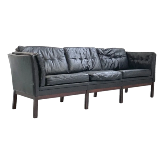 Skipper Furniture Three-Seat Sofa in Black Leather, c. 1970s