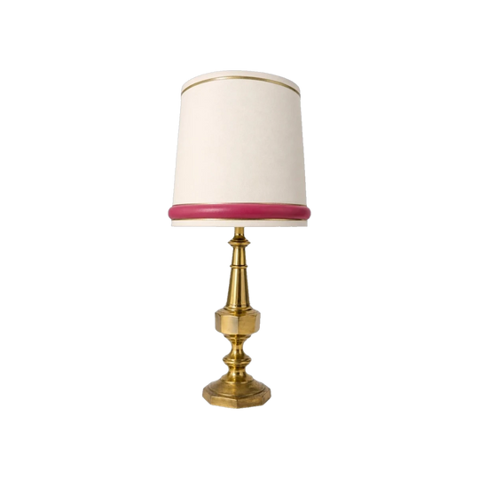 Vintage Brass Table Lamp Pink Trim Shade