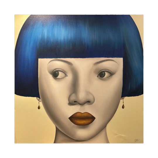 Hyperrealist Portrait with Blue Hair, Acrylic on Canvas, 185 x 185 cm – ICA25002