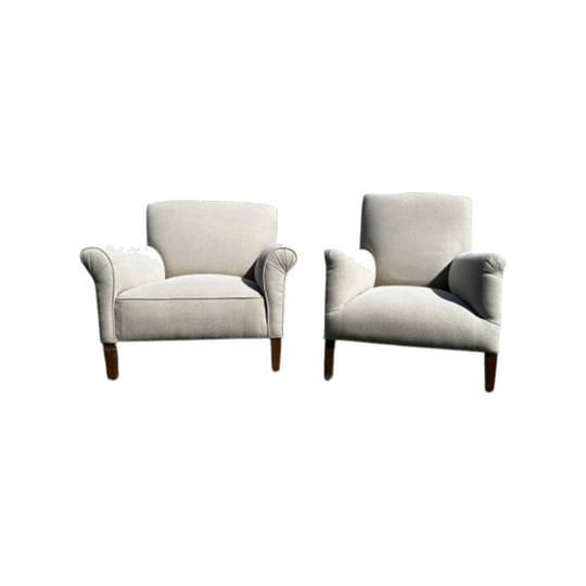 Vintage Lounge Chairs in Natural French Linen (Four available).