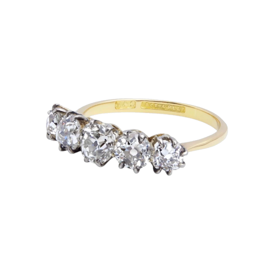 W.H. Tandy & Sons 18ct Gold, Platinum and Diamond Five‑Stone Ring, Birmingham, Early 20th Century, 2.40ct Old Mine Cut