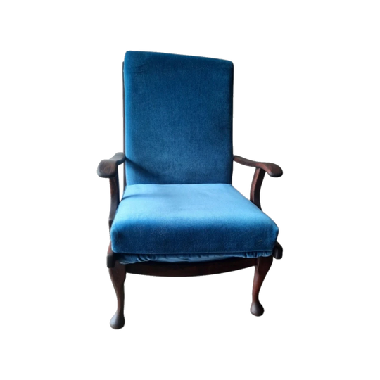 TH Brown vintage lounge chair midnight blue velvet