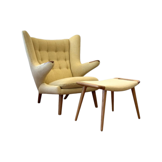 Hans Wegner for PP Mobler PP19 Bear Chair with PP120 Footstool, Wool Upholstery, Designed 1951