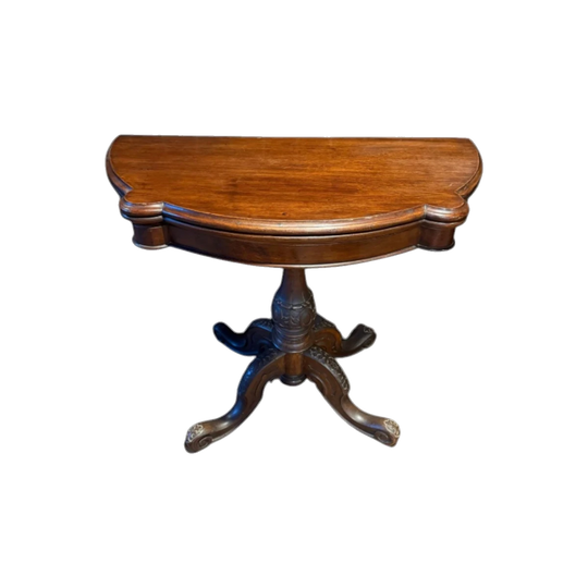 Mid 1800s Vintage Card / Games Table – Cedar with carved pedestal