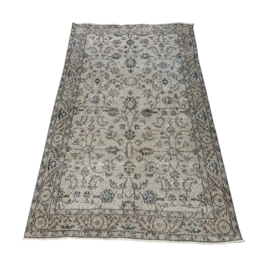 Vintage Turkish Oushak Scatter Rug, Anatolia, 113 x 204 cm, Hand-Knotted Wool