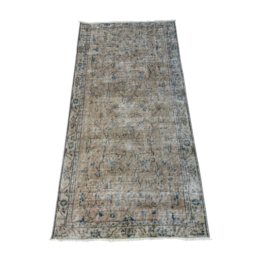 Vintage Oushak Turkish Scatter Rug, 91 x 183 cm, Hand-Knotted Wool on Cotton, Anatolia, Low Pile