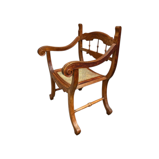 Vintage Wooden Armchair with Woven Cane Seat, Dagobert / Regency Style