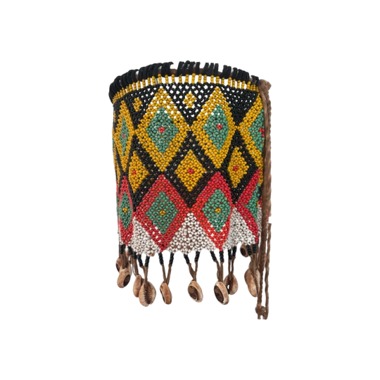 Hand-Beaded Lampshade with Cowrie Shells, Cameroon Vintage Cache-Sex Conversion
