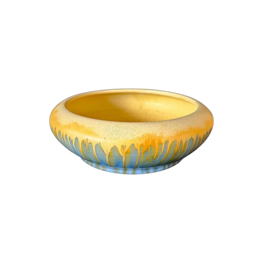 Remued Early Series Large Float Bowl, Blue and Yellow Drip Glaze (1934–1941)