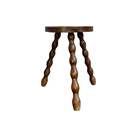 French Three-Legged Bobbin Stool, Charles Dudouyt-Inspired Solid Wood