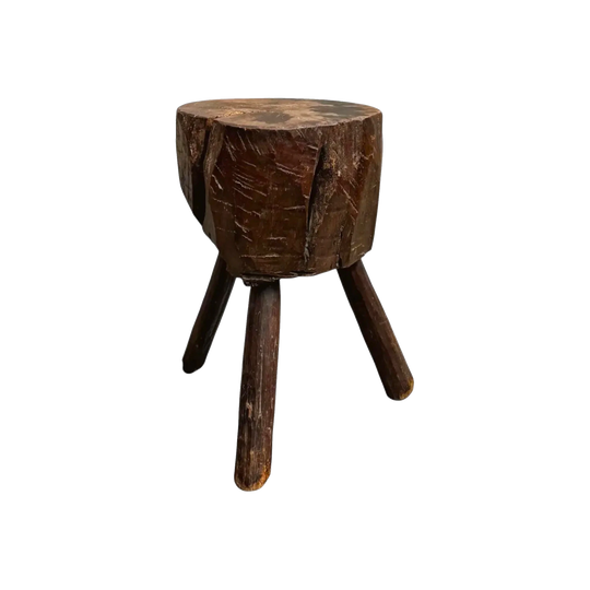 19th-Century French Dark Oak Billot Chopping Block, Normandy c.1880, with Original Cleaver