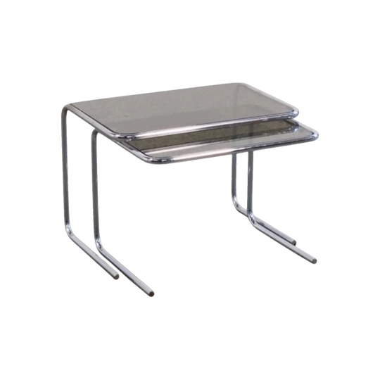 1980s Chrome Cantilever Nest of Two Tables with Smoked Glass Tops