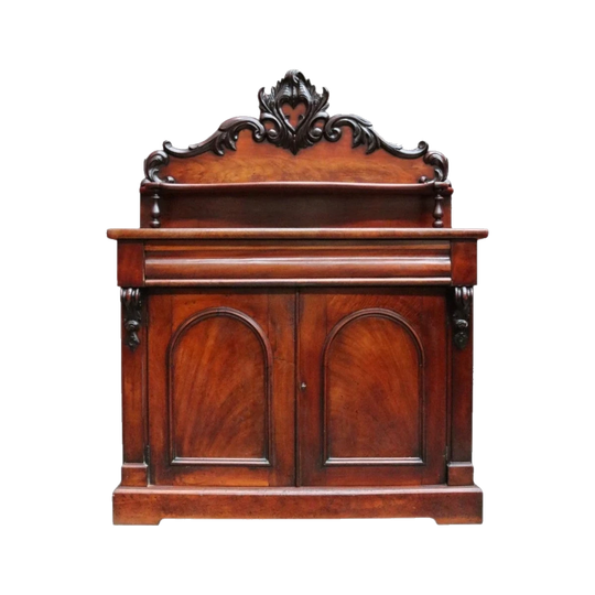 Antique Australian Cedar Chiffonier Sideboard with Carved Back and Display Shelf, Two-Door, c.1880