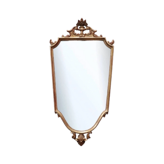Antique Gilt Dutch Bevelled Edge Wall Hanging Mirror Shield shape with Floral details B12043