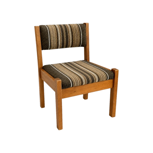 Vintage 70s Wooden Accent Chair Retro Striped Upholstery