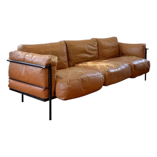 Le Corbusier LC3 Sofa  – Black and Tan Leather, Italy