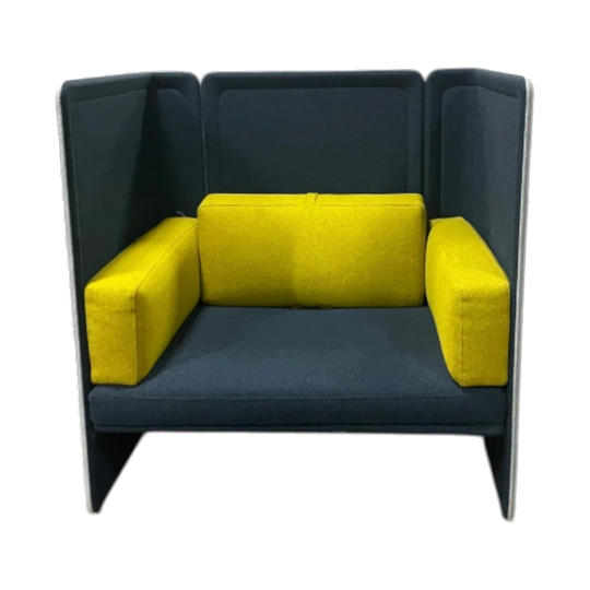 Coalesse Lagunitas Privacy Lounge by Steelcase – Two-Seat, Tall Wraparound Shell, Slate/Charcoal with Chartreuse Cushions