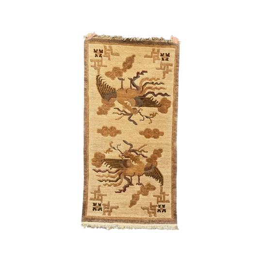 20th century tibetan 100% wool rug depicting two phoenix