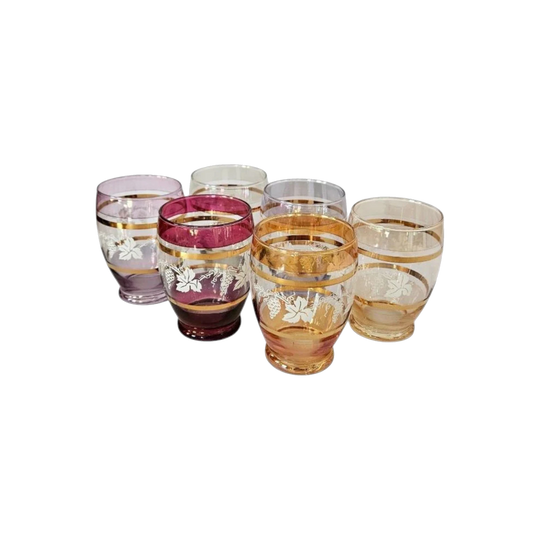 Set of 6 Harlequin MCM Collectable Tumblers – Grapevine Pattern with Gold Trim