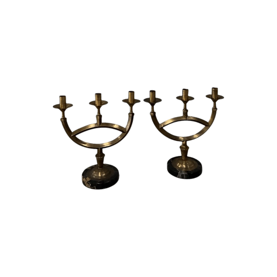 Italian Brass and Marble Candelabra 1970s (Pair)