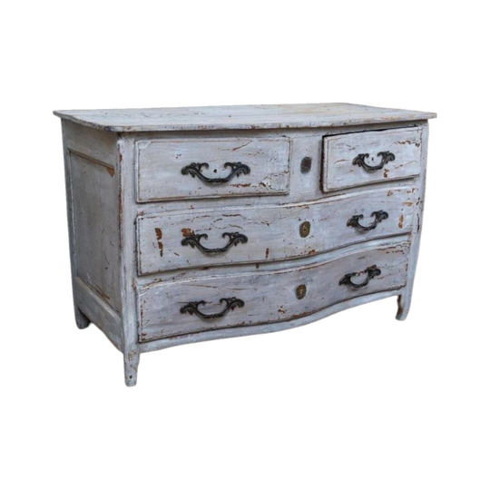 French 19th-Century Serpentine Commode, Duck Egg Blue Painted Finish