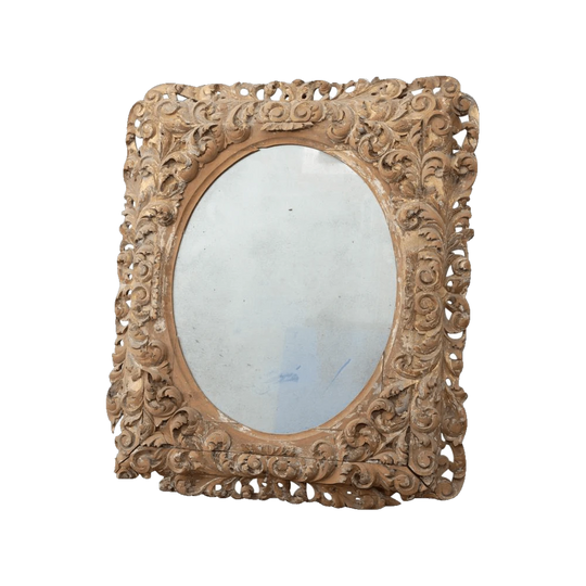 European 18th-Century Carved Timber Mirror with Gilded Detailing