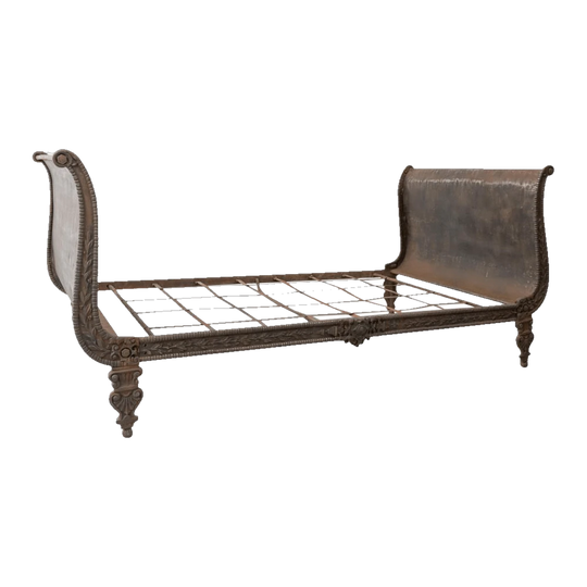French 19th-Century Iron Daybed with Solid Ends and Ornate Side Detailing